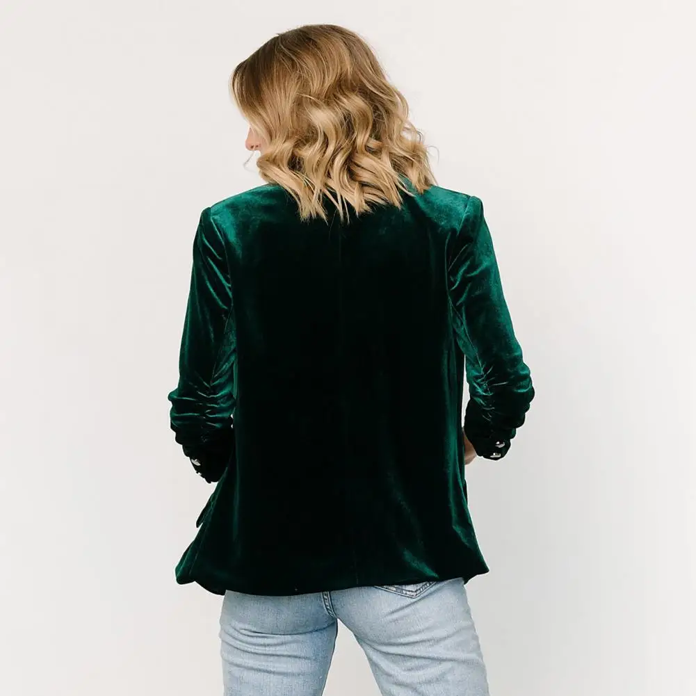 

Velvet Texture Jacket Polyester Blazer for Women Elegant Women's Velvet Blazer with Ruched 3/4 Sleeve for Office for Ladies
