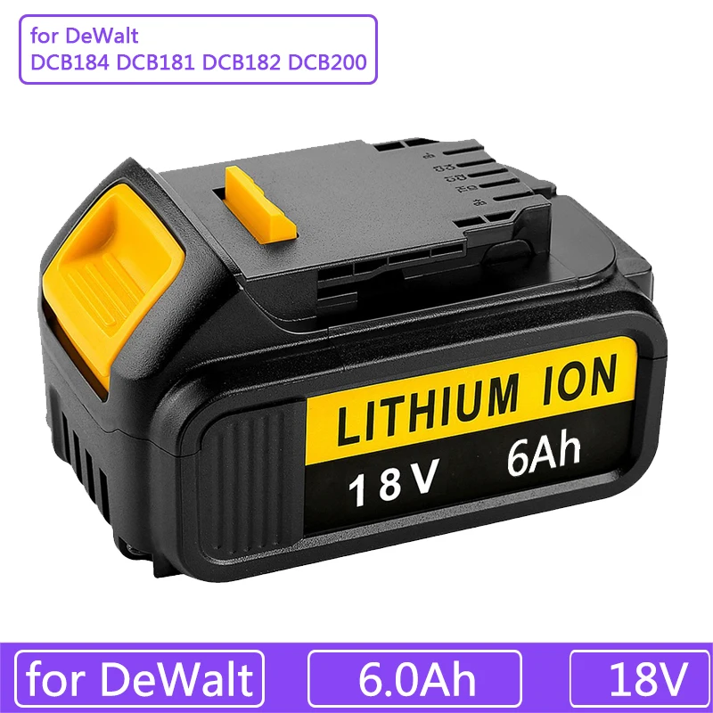 for DeWalt 18V Battery Tools 6.0Ah DCB200 DCB184 DCB181 Replacement Li-ion Battery for DeWalt MAX XR power tool lithium Battery