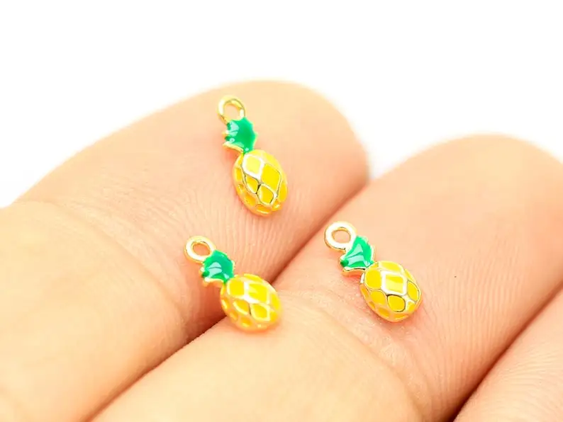 10pcs Tiny Pineapple Charms, Fruit Earring Charms, Jewelry Making, Girl's Bracelet Ornament, Real Gold Plated G091