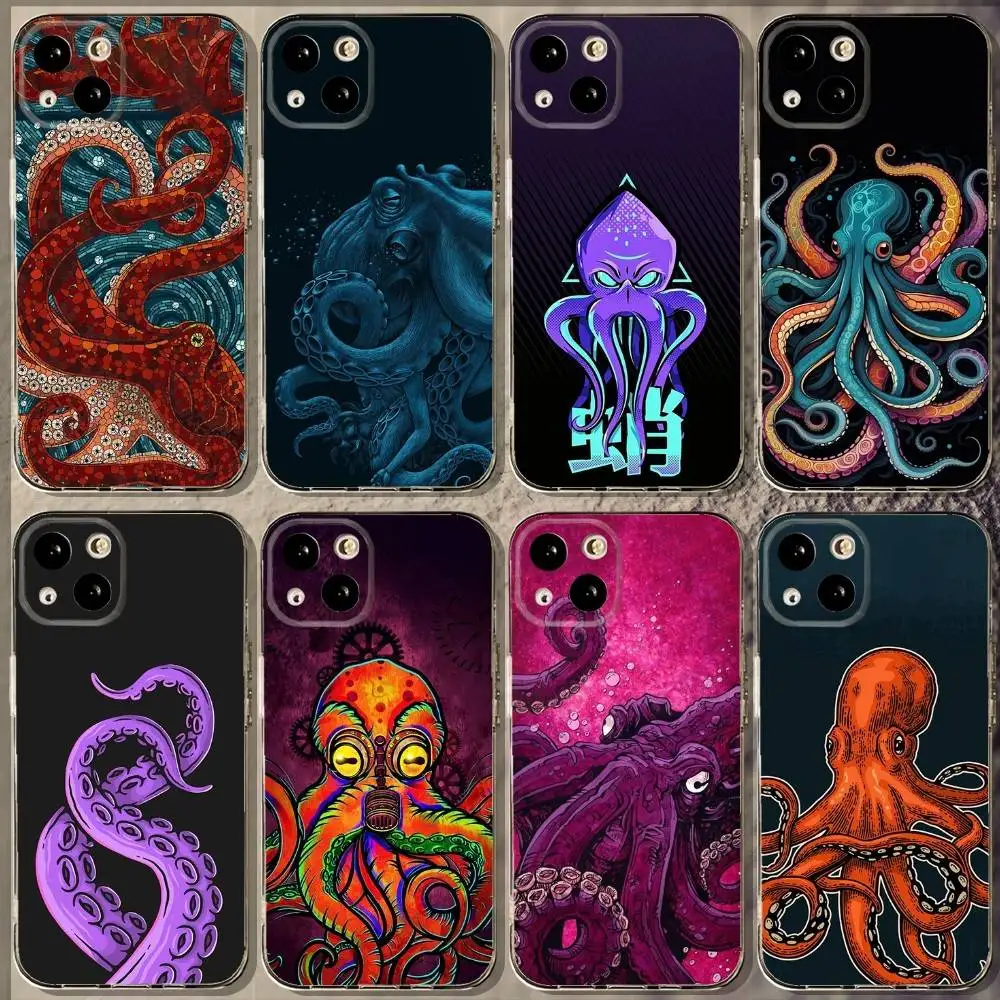 

Marine Life Ocean Octopus Phone Case For iPhone 16,15,14,13,12,11 Plus,Pro,Max,XR,XS,X,7,8 Plus,SE,Mini Soft Transparent Cover