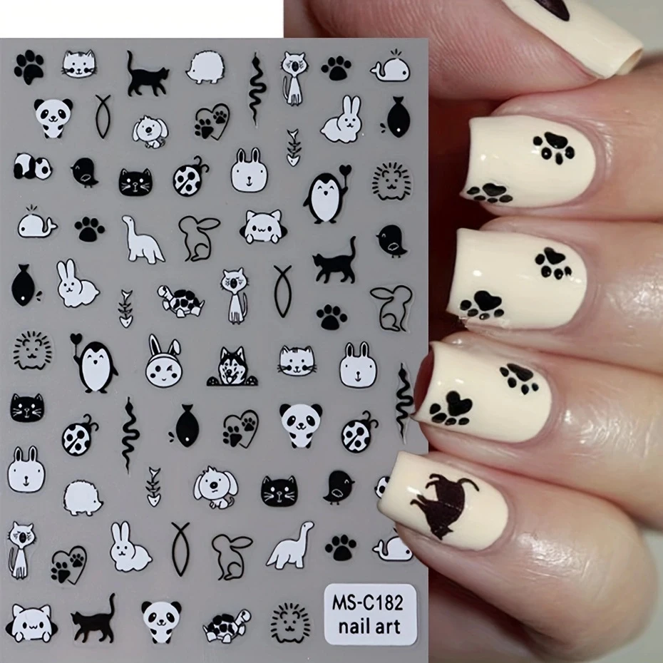 2pcs Cute 3D Black Cat Nail Art Stickers Kawaii Cartoon Animal Decals For DIY Manicure, Self-Adhesive Sliders Nail Decoration