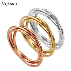 Vqysko1 mm/3mm Acero inoxidable tres en uno trenzado entrelazado anillo de ansiedad rodante para banda de boda anillo de aniversario de promesa