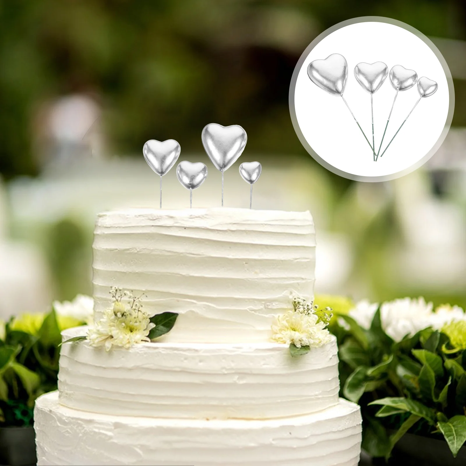 

20 Pcs Cake Insert Edible Cupcake Decorations Liner Sign Happy Birthday Toppers Silver Heart Cakes Wedding