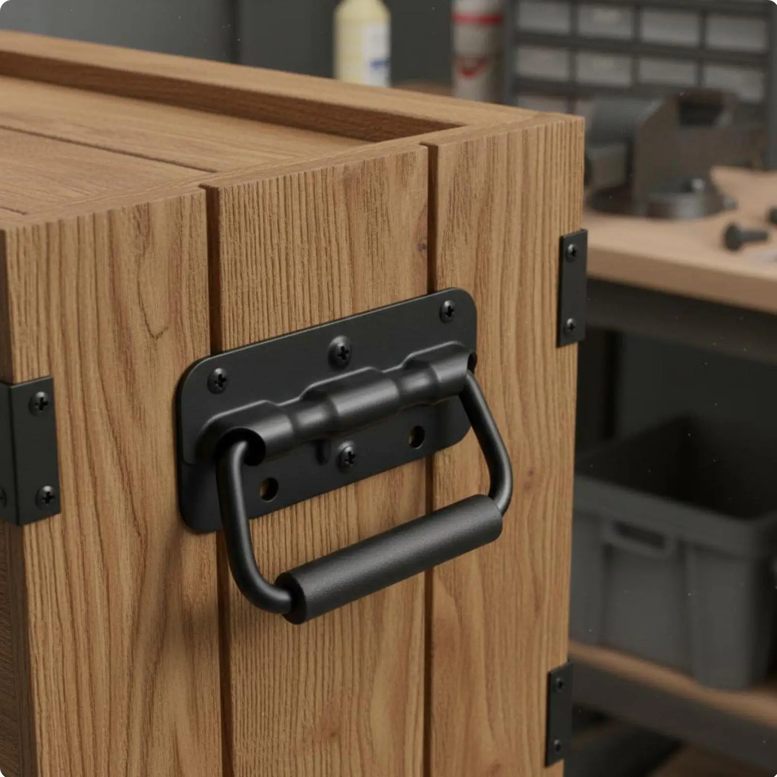 Iron Folding Handle with Rubber Grip Flush Pull Handle for Tool Chest Industrial Storage and Gym Pulley Attachment