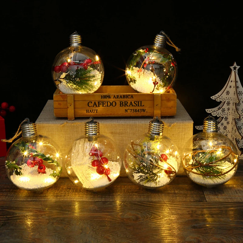 8cm Christmas LED Ball Christmas Tree Hanging Ornament Decor Pendant Light Bulb Party Transparent Imulated Plant Stuffed Balls