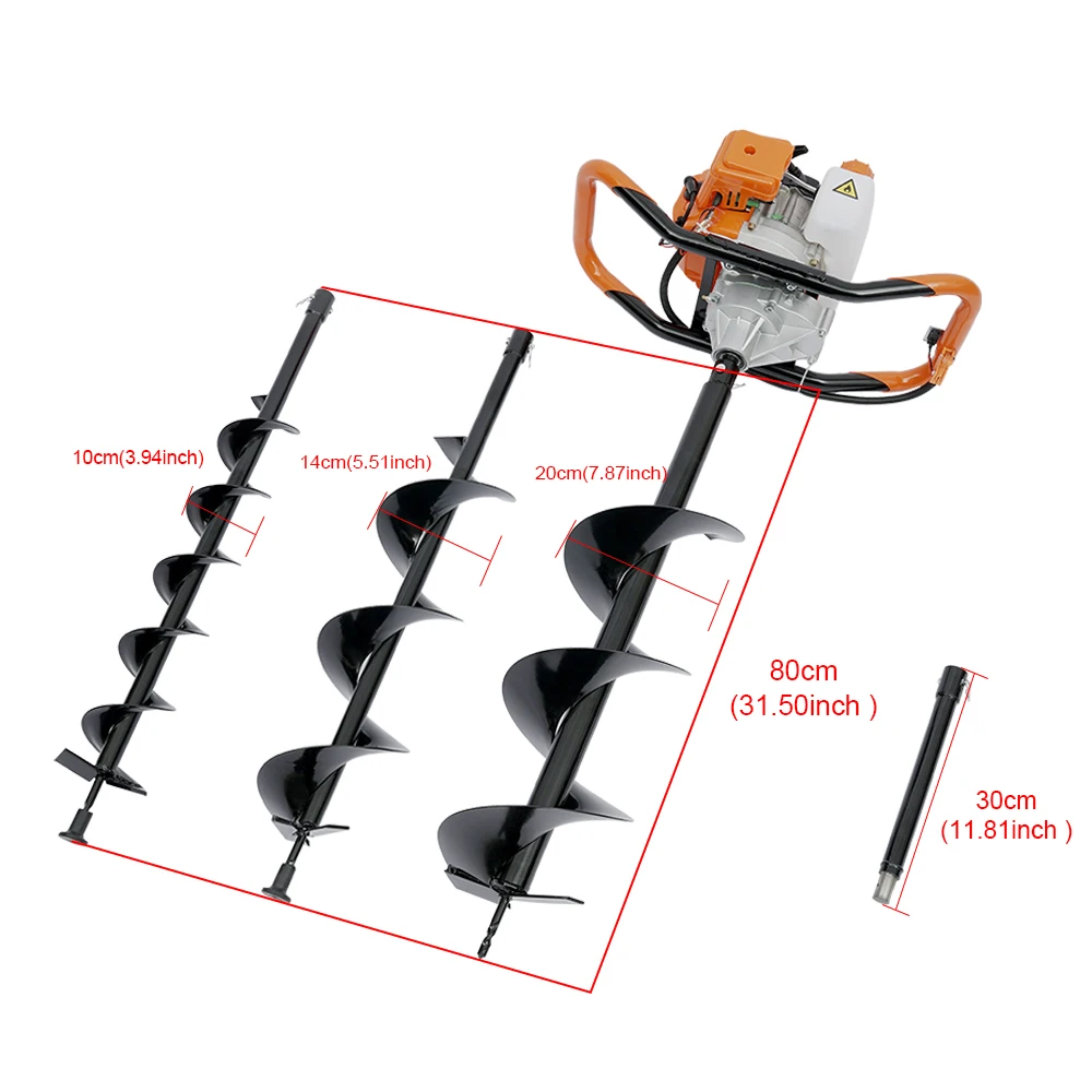 52CC Post Hole Digger Gas Powered Earth Auger Borer Ground with 4\