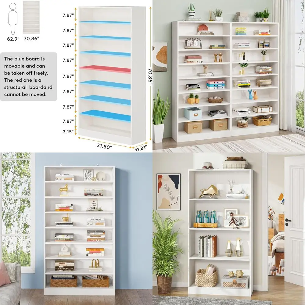 

2PCS Tall Bookcase, 71 Inch reestanding Bookshel 9 Tier ern Bookcases, Open Display Shel Storage Cabinet Organizer or Living Roo