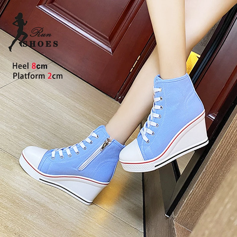 Women\'s Canvas Sneakers Spring Autumn Lace-Up Wedges Shoe Woman High Top Platform Casual Shoes Zapatillas Mujer Chaussure Femme