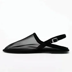 New Luxury Brand Designer Flat Sandals Women Fashion Back Trip Strap Sandalias Mesh Breathable Summer Casual Slides Mules Shoe