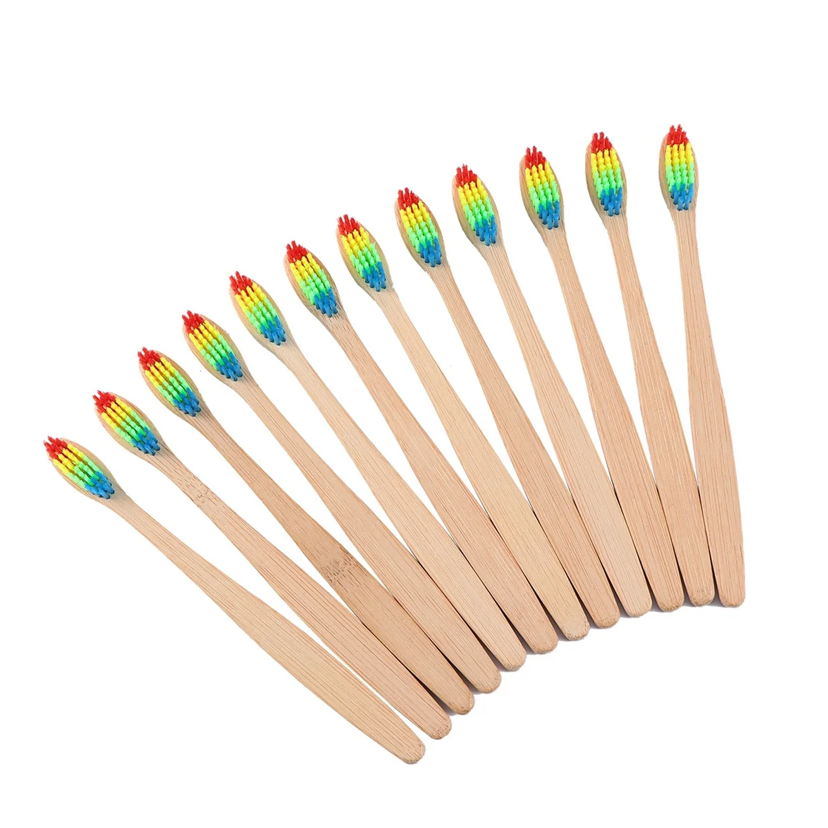 

12 pcs Bamboo Toothbrush Biodegradable Handle Ergonomic Soft Bristles Whitens Teeth Removes Stains For Sensitive Gums