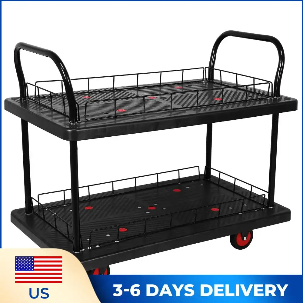 

2 Shelf Multipurpose Mobile Utility Cart 880lbs Capacity Storage Cart with Wheels for Warehouse/Garage/Cleaning/Manufacturing