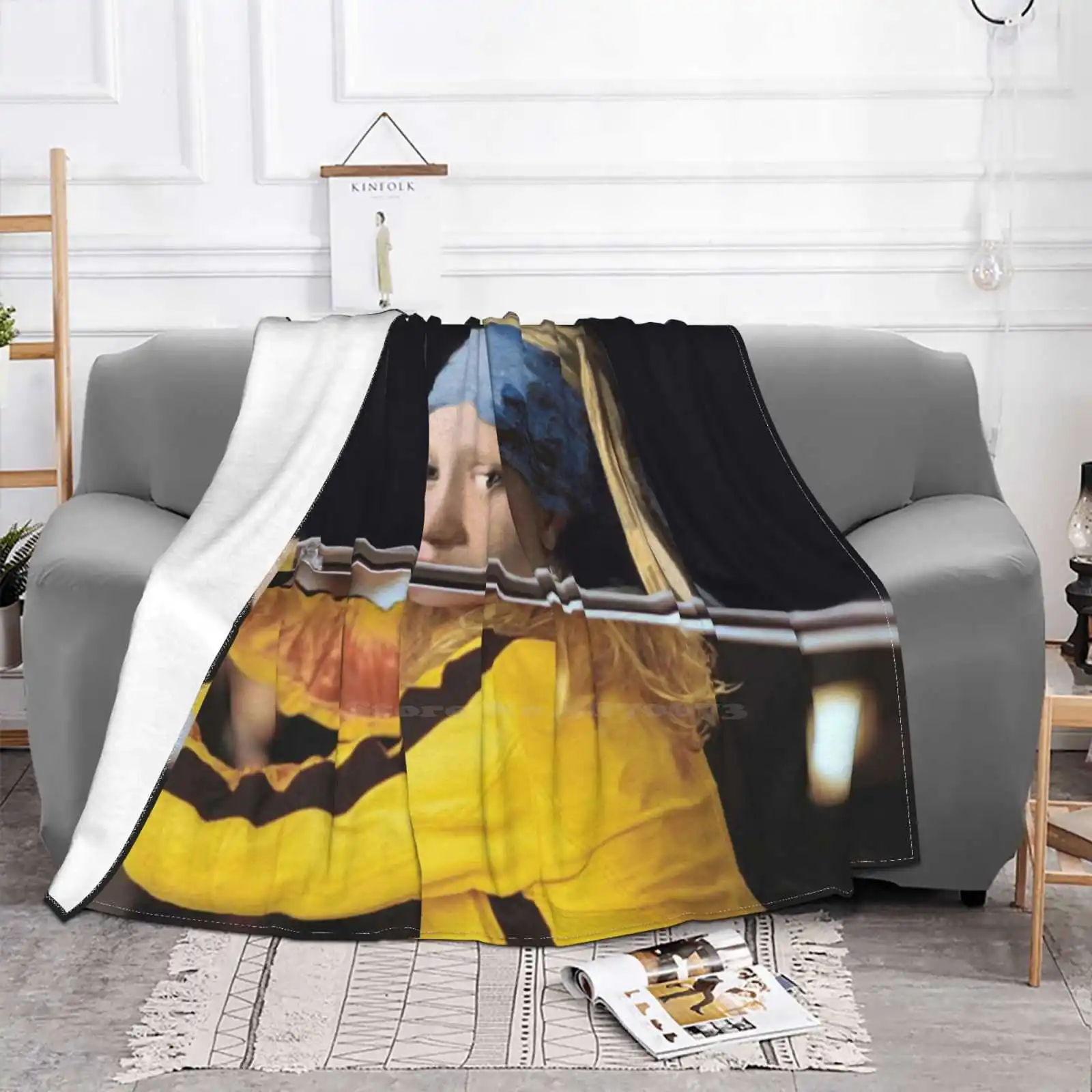 Girl With A Pearl Earring By Vermer And Beatrix Kiddo From Kill Bill Creative Design Light Thin Soft Flannel Blanket Kill Bill