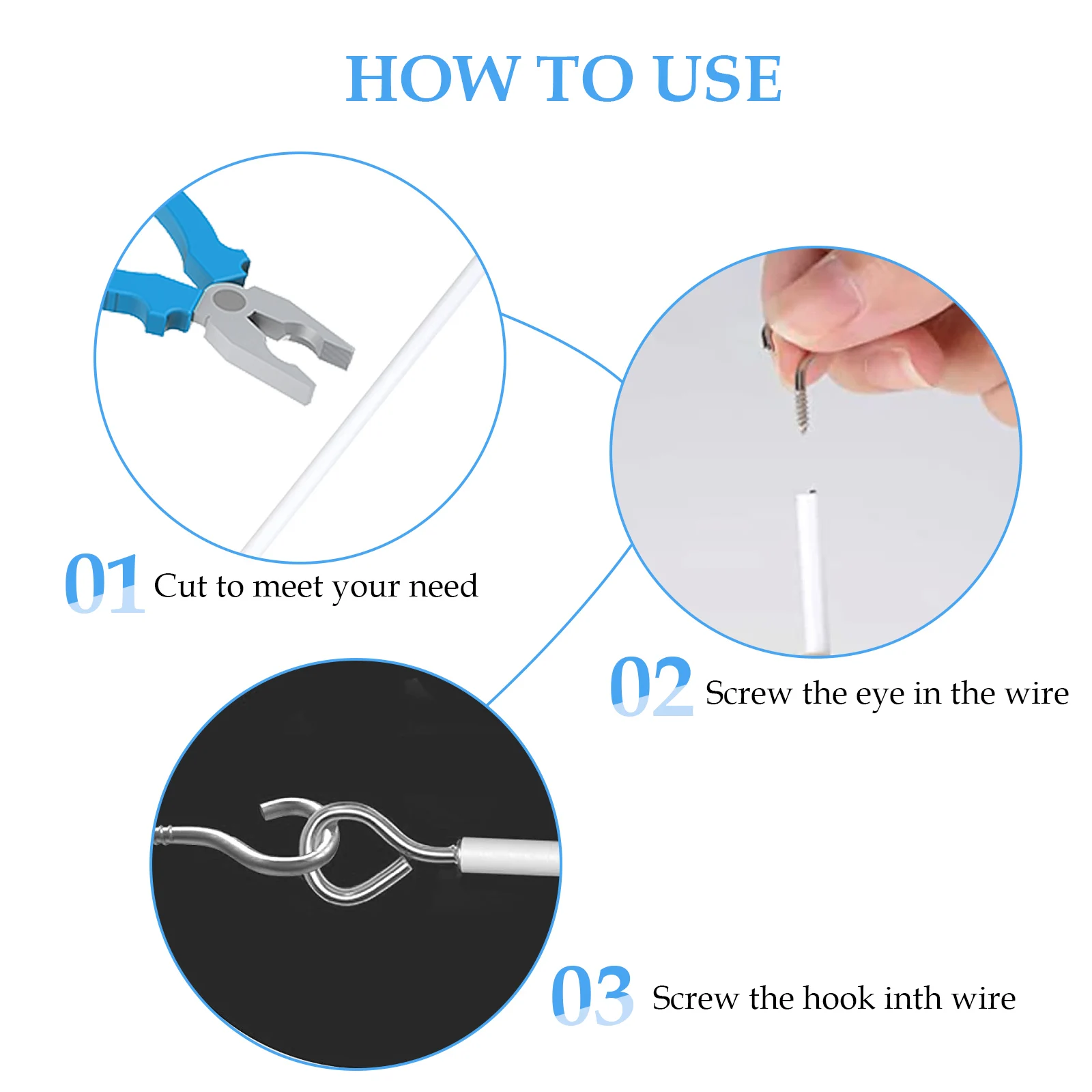 PVC Janela Cabo Cabo Net, Track Wire, White Windows Wall Hanging Line com Ganchos, OLHOS, Carro Caravanas e Barcos, 3m