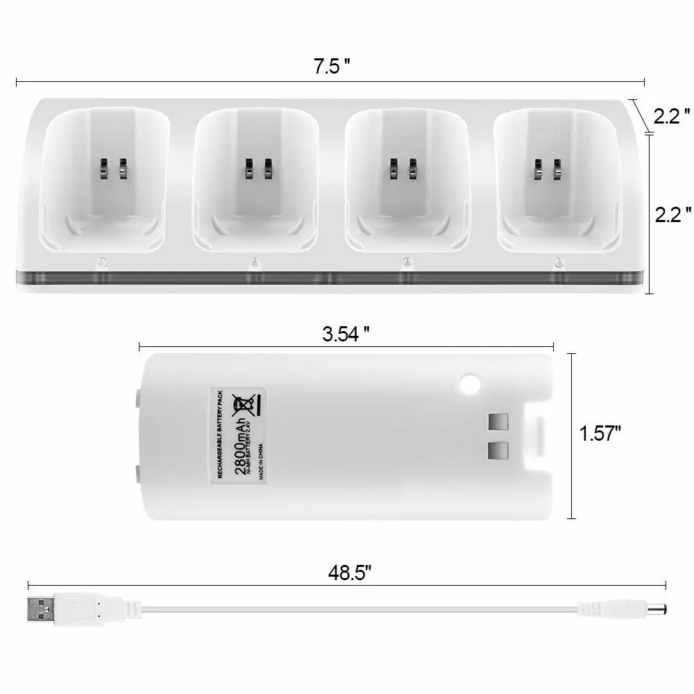 For Nintendo Wii Gamepad Battery Charger with 2pcs/4pcs Rechargeable Batteries for Wii Remote Controller Charging Dock Station