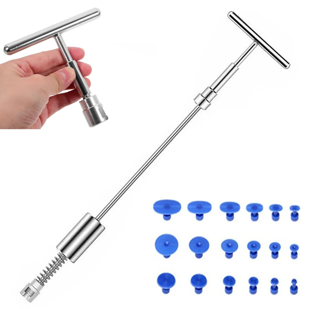 

19 шт. комплект для ремонта вмятин автомобиля, универсальный Т-образный стержень для ремонта вмятин, без покраски, съемник для ремонта вмятин с 18 автоматическими выступами для автомобиля