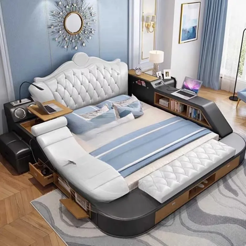 

european High End Double Bed aesthetic King Size Castle Wood Twin Bed Frame Design Multifunctional Camas Bedroom Furniture