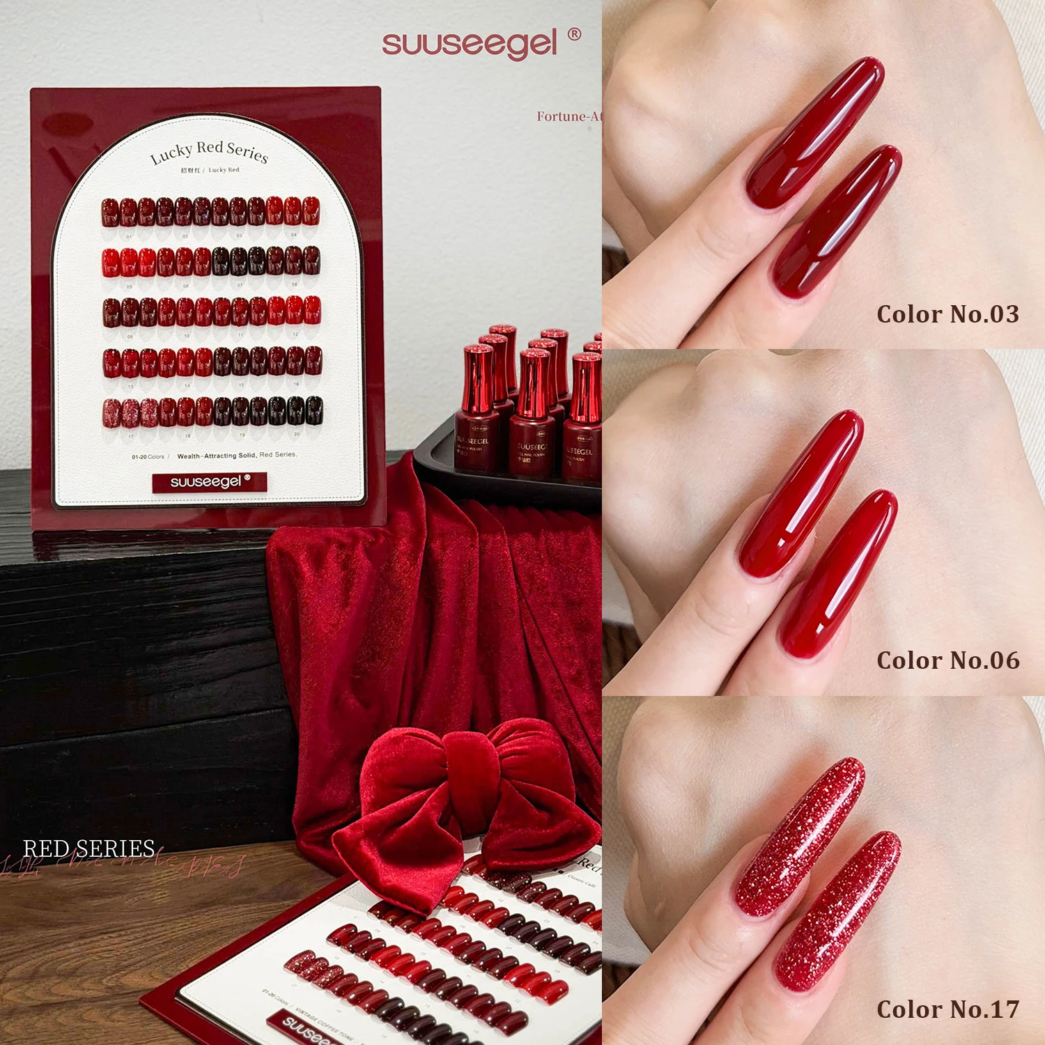 VVSFSSIR Nail 20 Colors Lucky Red Gel Polish Set Wine Red Blood Red Burgundy High Pigment Self Leveling Nail Gel 15ml view 3