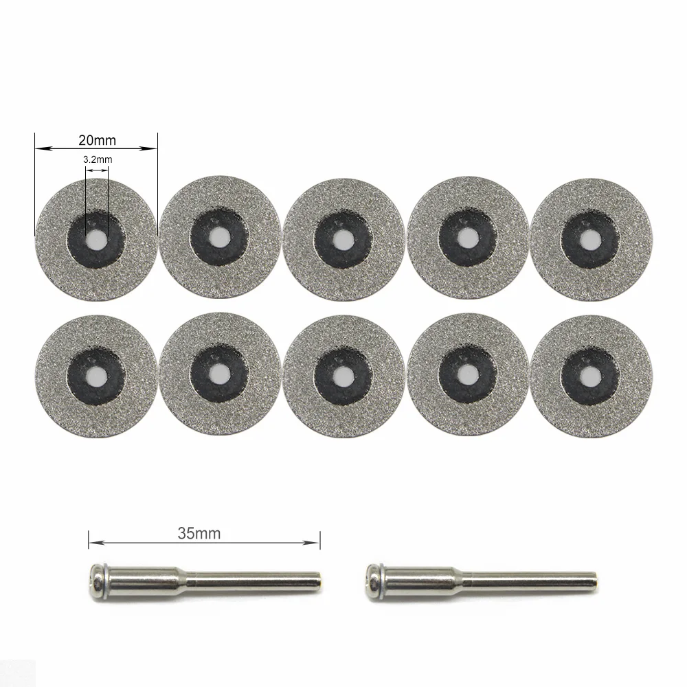 TASP 10pcs 20mm Mini Cutting Disc Tools Circular Saw Blade Diamond Grinding Wheel Set for Dremel Accessories with 3.2mm Shank