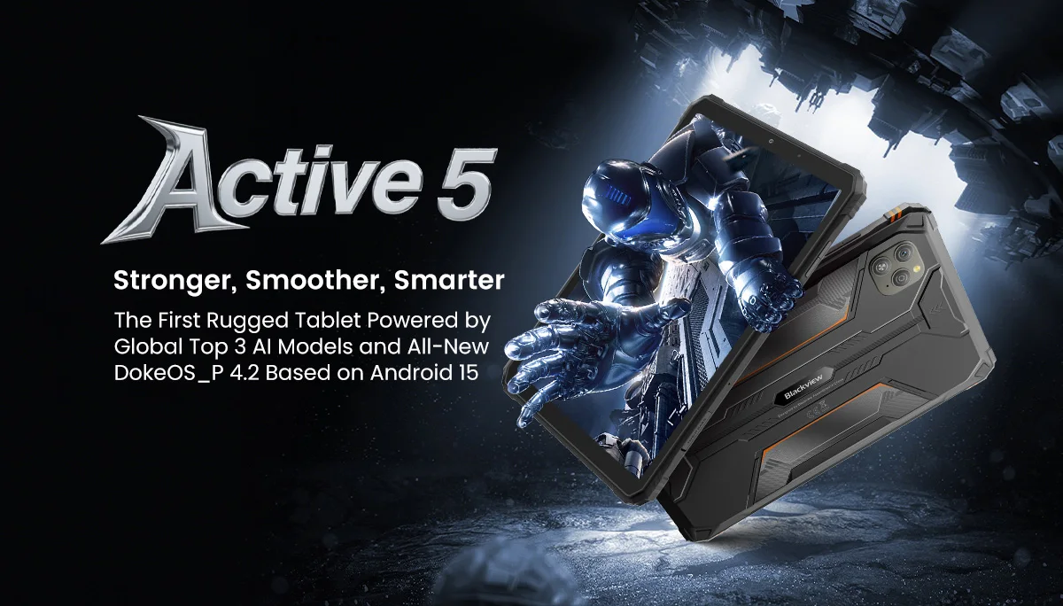 Blackview Active 5 Rugged Tablet, 24GB Expand RAM (6+18GB Virtual RAM) 128GB ROM, 6600mAh Large Battery, Android 15, 8.68 Inch 90Hz IPS Screen, Doke AI, NFC, Fingerprint Unlock Waterproof Industrial Tablet
