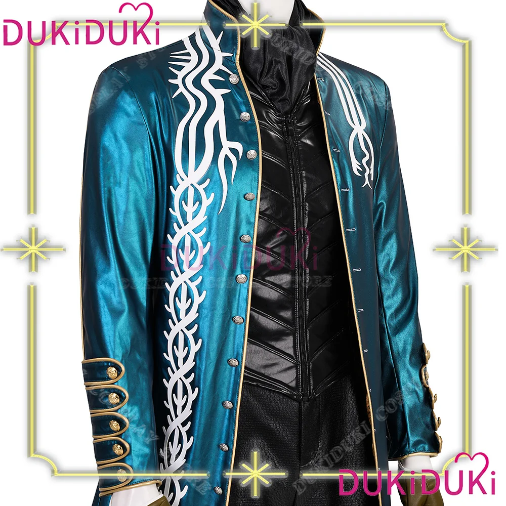 

Blue Leather Vergil Cosplay Costume Man Game DMC 3 Vergil Coat Vest Pants Outfit Full Set Halloween Deguisement Custom Made