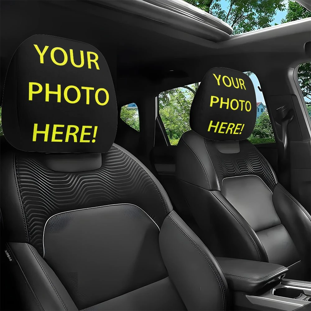 2pcs custom car headrest covers with personalized designs—choose any pattern you like. Machine washable and easy to install