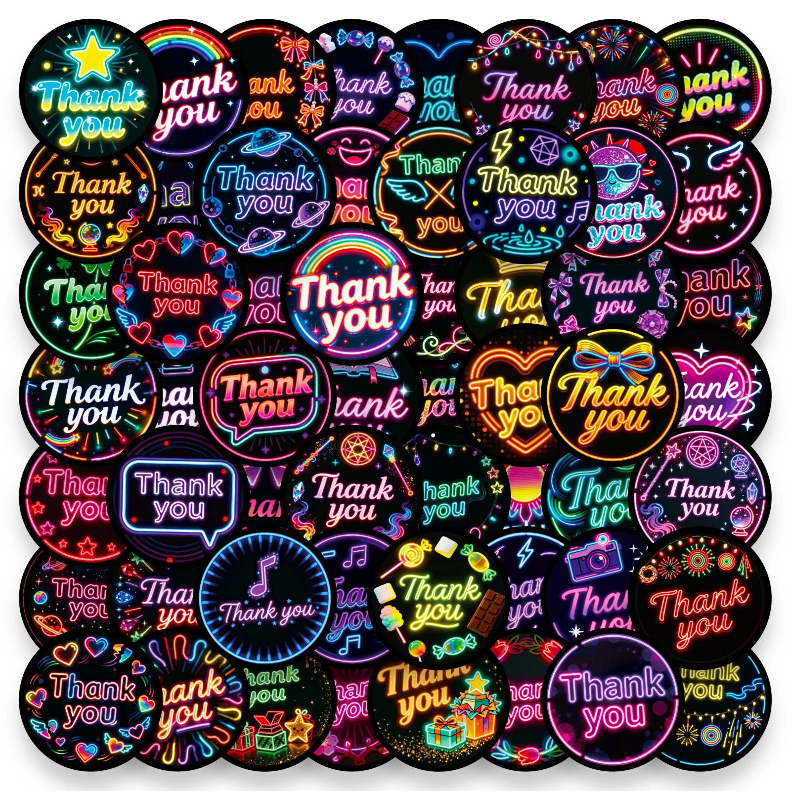 56 個のネオン「ありがとう」テキストステッカー DIY グラフィティデカール ギフトシール用 防水ウェディングホリデーラベル付きシールステッカー