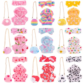 2 pièces Kawaii dessin animé Lalafanfan canard vêtements pull + sac à capuche pour 30 cm canard vêtements Lalafanfan vêtements en peluche peluche jouet fille