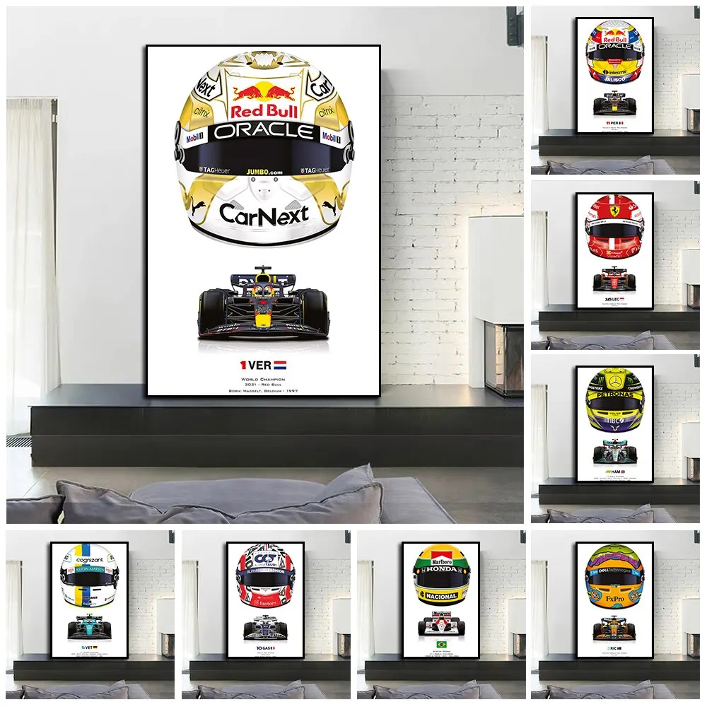 Formula Grand Prix Champion Verstappen Racing Poster  Racer Helmet Graffiti Canvas Painting  Leclerc Wall Art Room Decor  Perfec