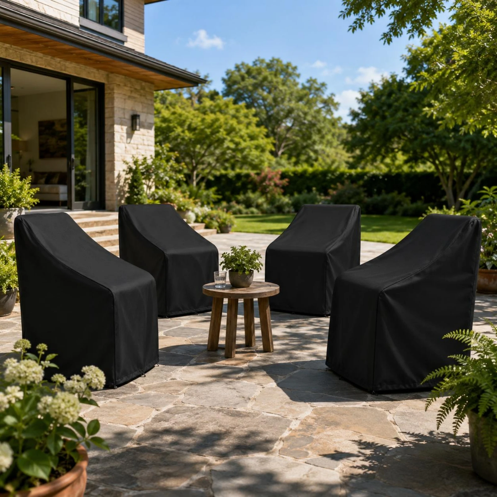 Fitted Chair Cover Wind-Resistant Drawstring Chair Cover