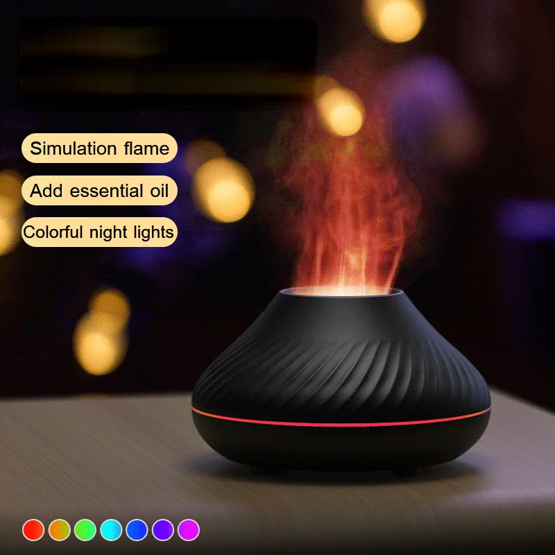 Volcano Aromatherapy Diffuser USB Electric Ultrasonic Cool Mist Air Humidifier with 7 Color Flame Light Essential Oil Diffuser