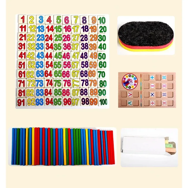 Baby Educational Toys Wooden Understanding Digital Arithmetic Time Color Game Mathematics Counting Rods Set Learn Toy