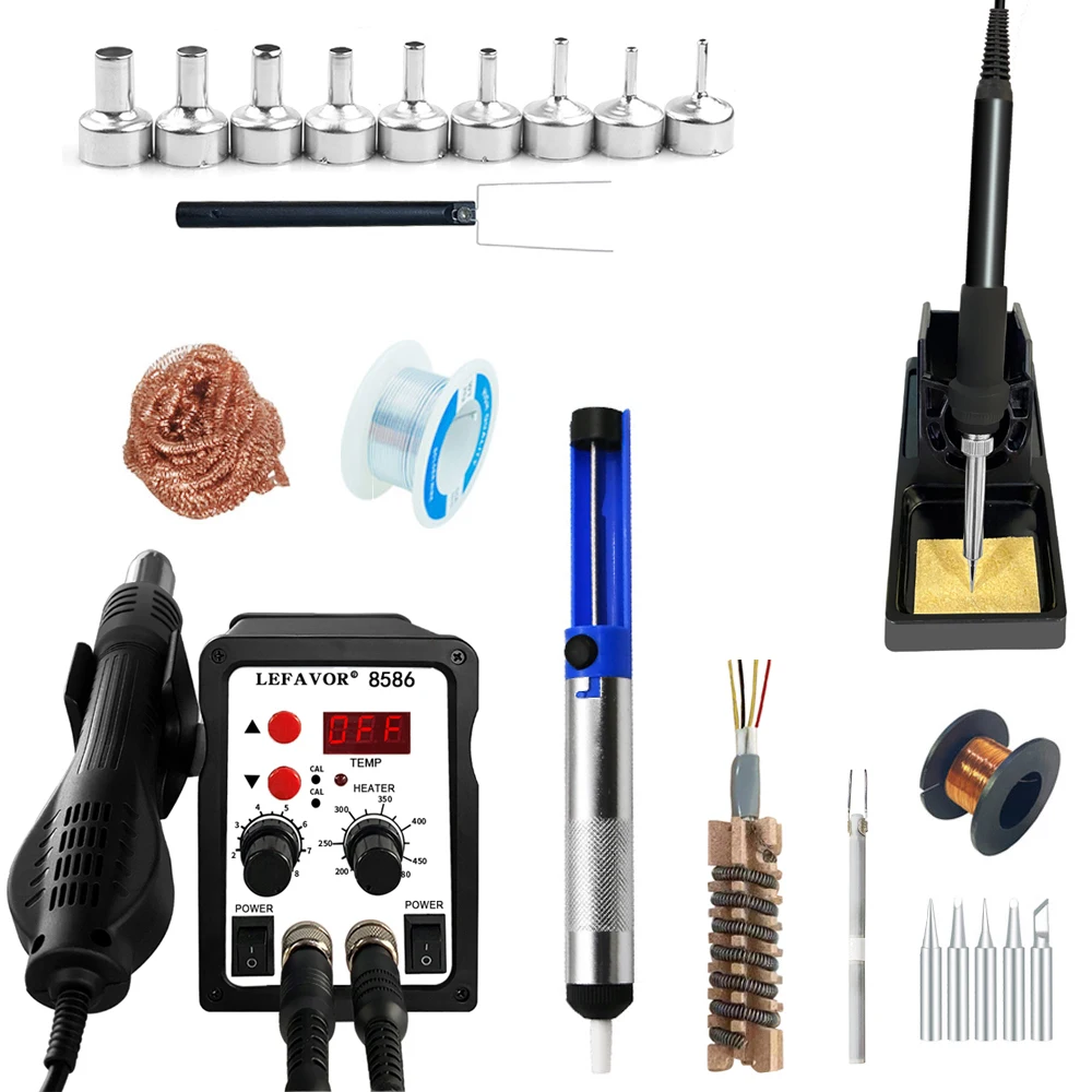 8586 Soldering Station 2 In 1 Digital ESD Hot Air Blower Heat Gun Welding Solder Iron SMD Desoldering Rework Station Tool