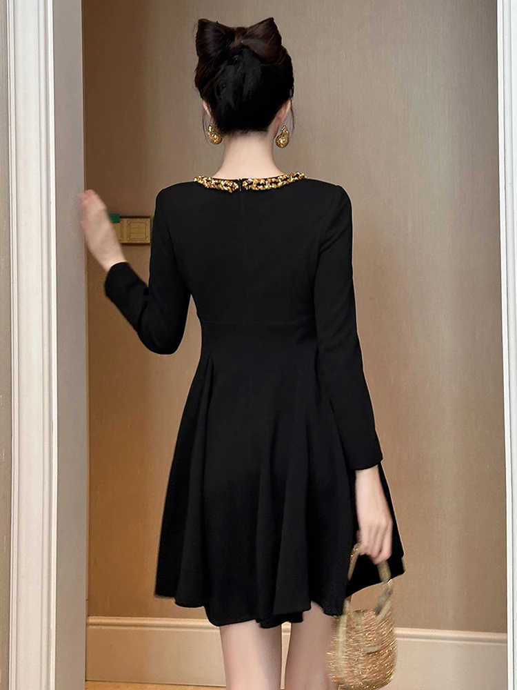 Women Clothes Black Gold Sequin Square Neck Slim Mini Short A-Line Dress Elegant Luxury Fashion Evening Party Prom Vestidos New