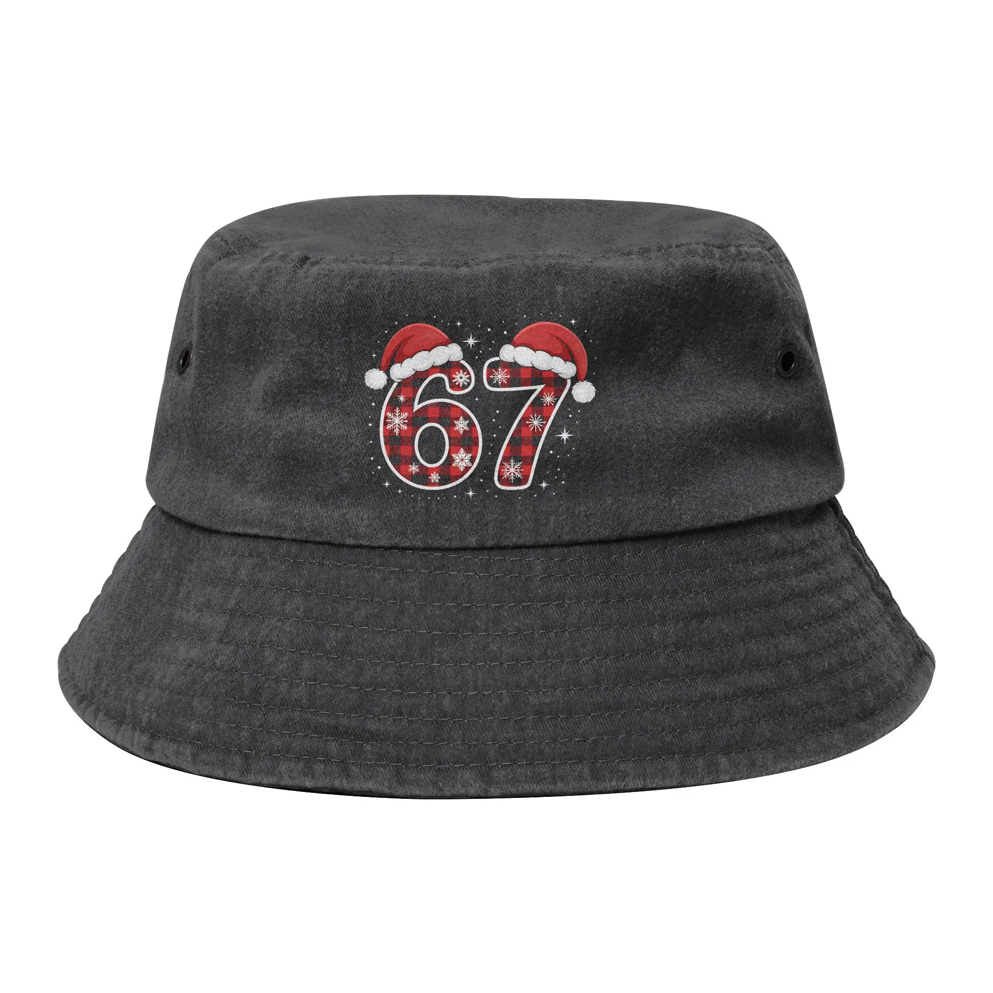 Christmas Number 67 Santa Bucket Hats for Women Men Vocation Six Seven Distressed Denim Field Hat for Outdoor Sport Fishing Cap