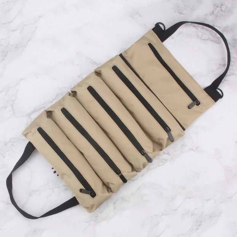 Electricians Tool Bag Portable Canvas Bag 5 Zipper Pockets for Car Motorcycle