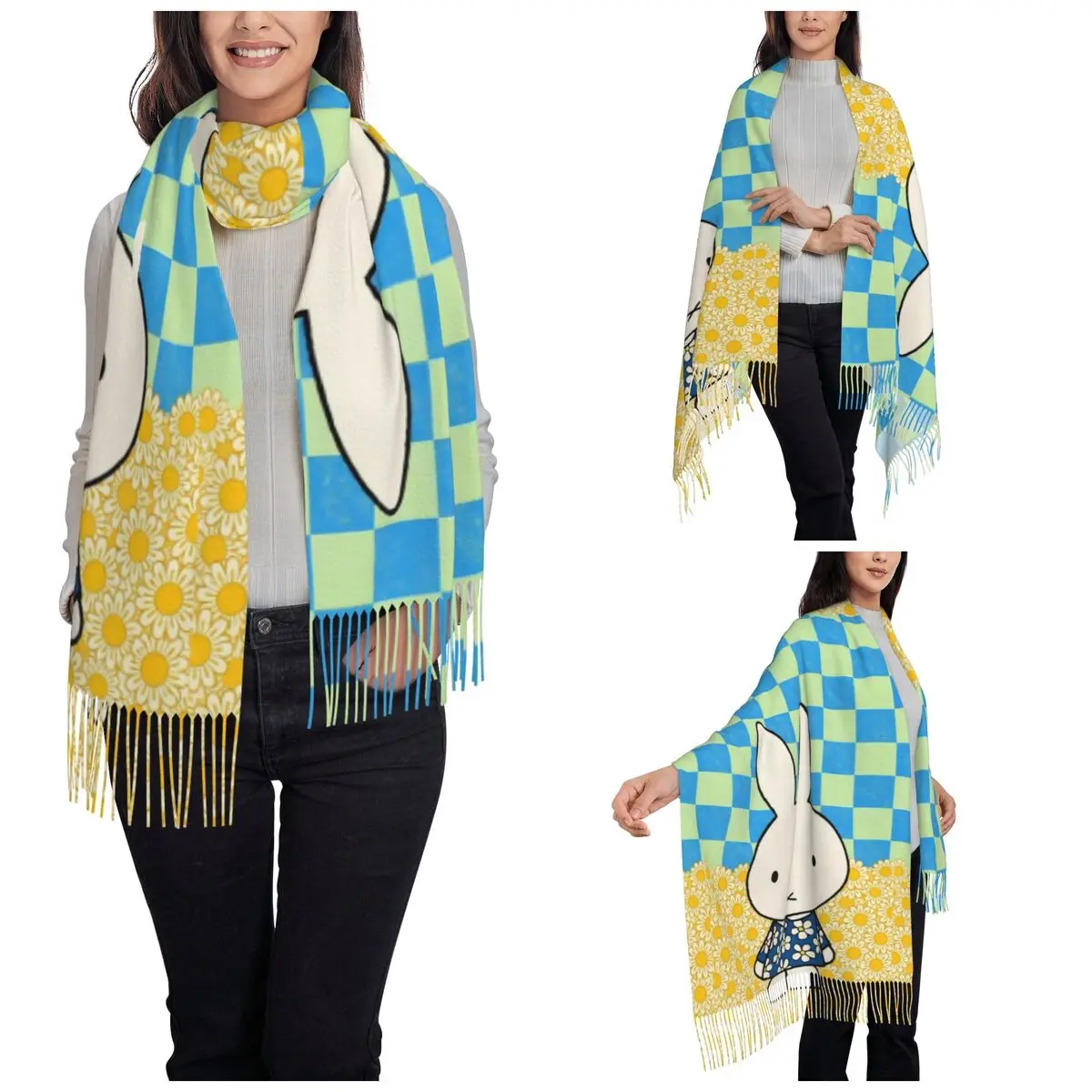 Cute Miffyy Shawl Wrap Womens Winter Large Long Scarf Cartoon Pattern Neckerchief Shawl Scarves