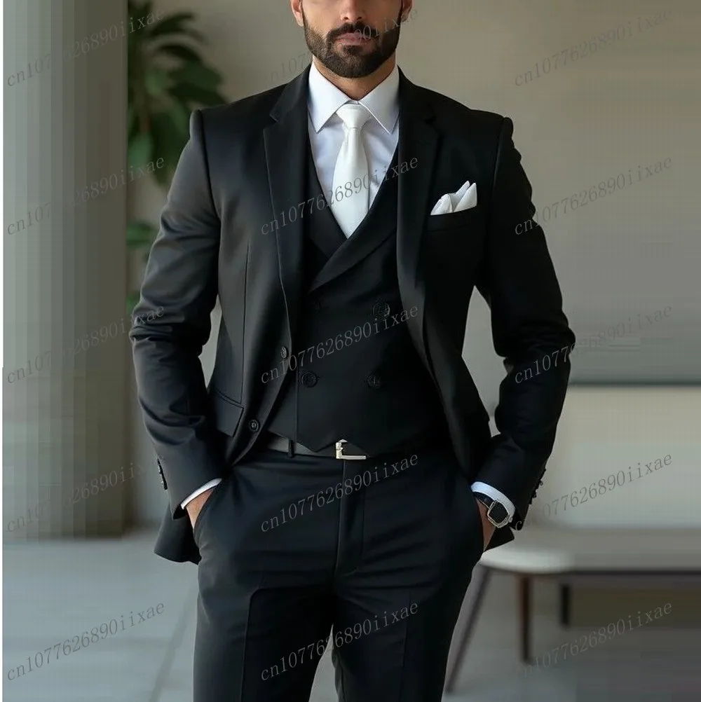 

New Black Formal Occasion Men Business Suit Groom Groomsman Wedding Party Prom Male Tuxedos Costume 3 Piece Blazer Vest Pants
