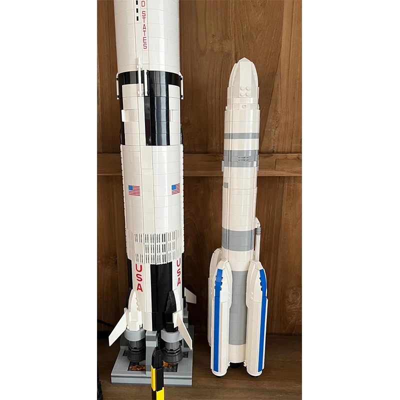 MOC [Saturn V Scale] SpaceX Falcon 1 and ESA Arianespace Ariane 6 Space Combat Transport Rocket Building Block Set Brain Toys