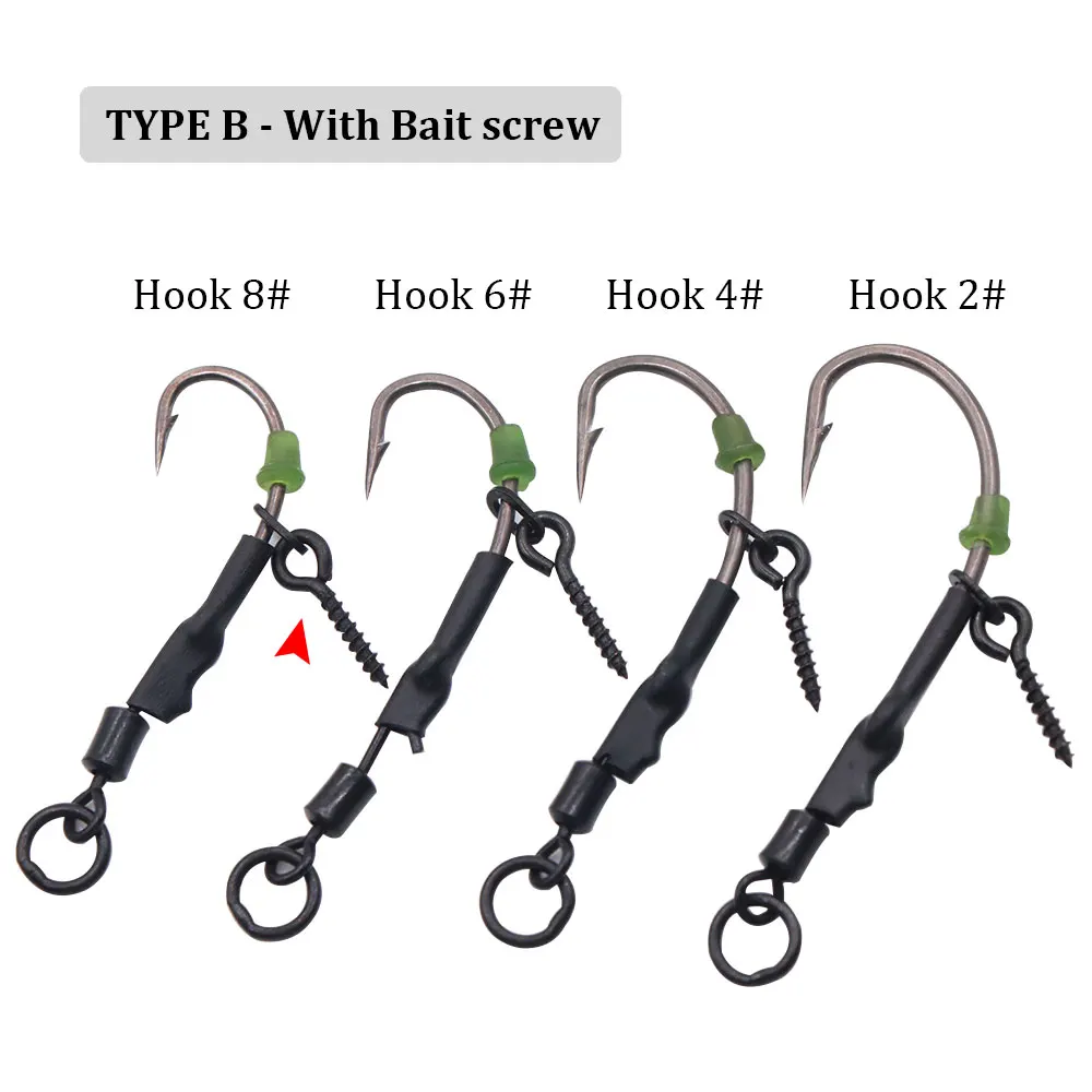 4pcs Carp Fishing Ready Tied Ronnie Rigs For Carp Accessories Barbed Fishing Hook Bait Boilie Swivel Method Feeder End Tackle