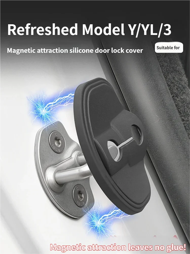 

4Pcs Car Silicone Door Lock Cover Protective Stickers Car Door Lock Damper For Tesla Model 3 Y Highland Juniper Accessories