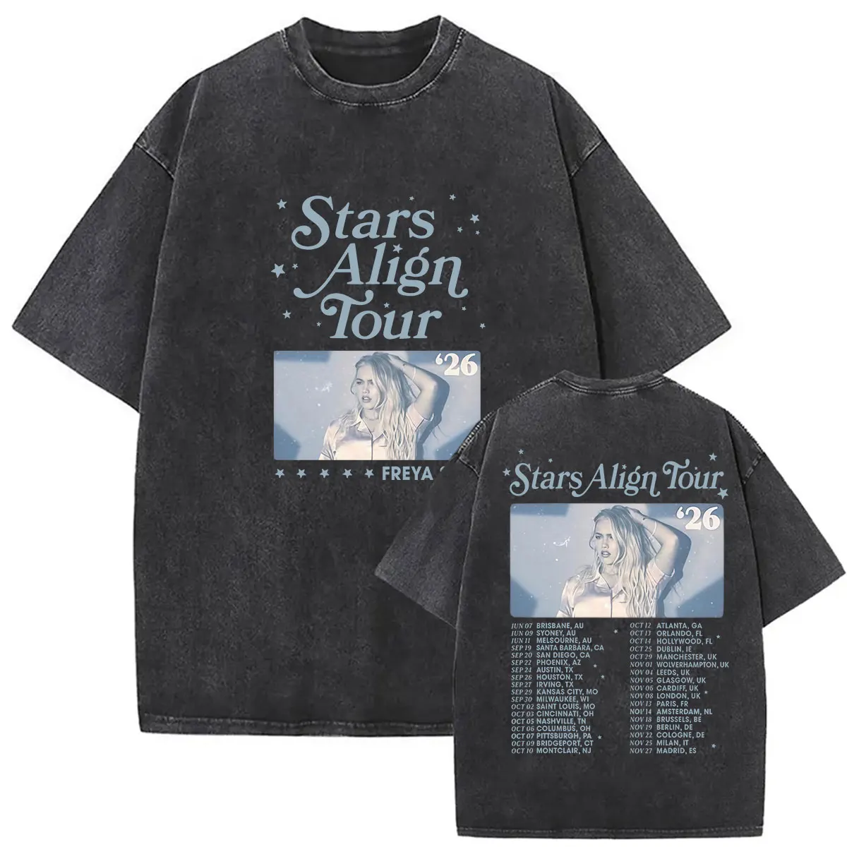 Freya Skye Stars Align Tour 2026 Vintage Washed T Shirt Men Women Print Clothing Fashion T-shirts Aesthetic Short Sleeve T-shirt