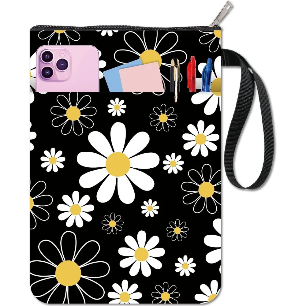 Blumen-Buchhüllen, Gänseblümchen-Buchschutz, schwarze Vintage-Buchhülle für Taschenbücher, waschbarer Stoff-Buchhülle mit Reißverschluss