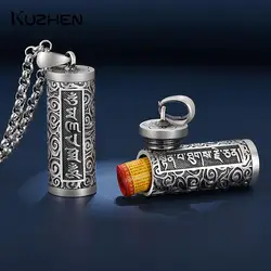 1Pcs 990 Pure Silver Pill Case Holder Pill Box Waterproof Cylinder Pendant Pill Box With Chain Necklace