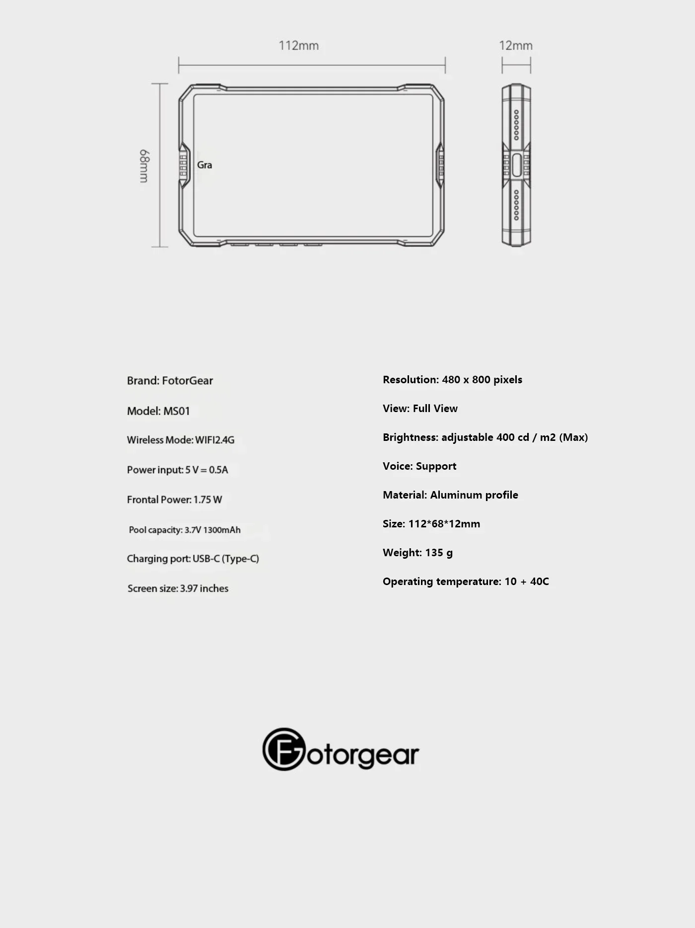 Fotorgear MS01 Monitor Screen for Smartphone Rear Camera Wireless magnetic Selfie Monitor Screen for Vlog Live Stream