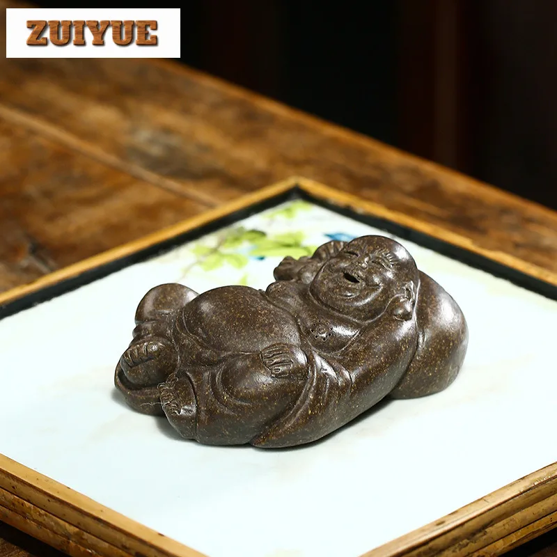 Handmade Bronze Color Yixing Purple Clay Tea Pet Creative Stunned Arhat Tea Play Figurine Toys Sculpture Crafts Teaset Ornaments