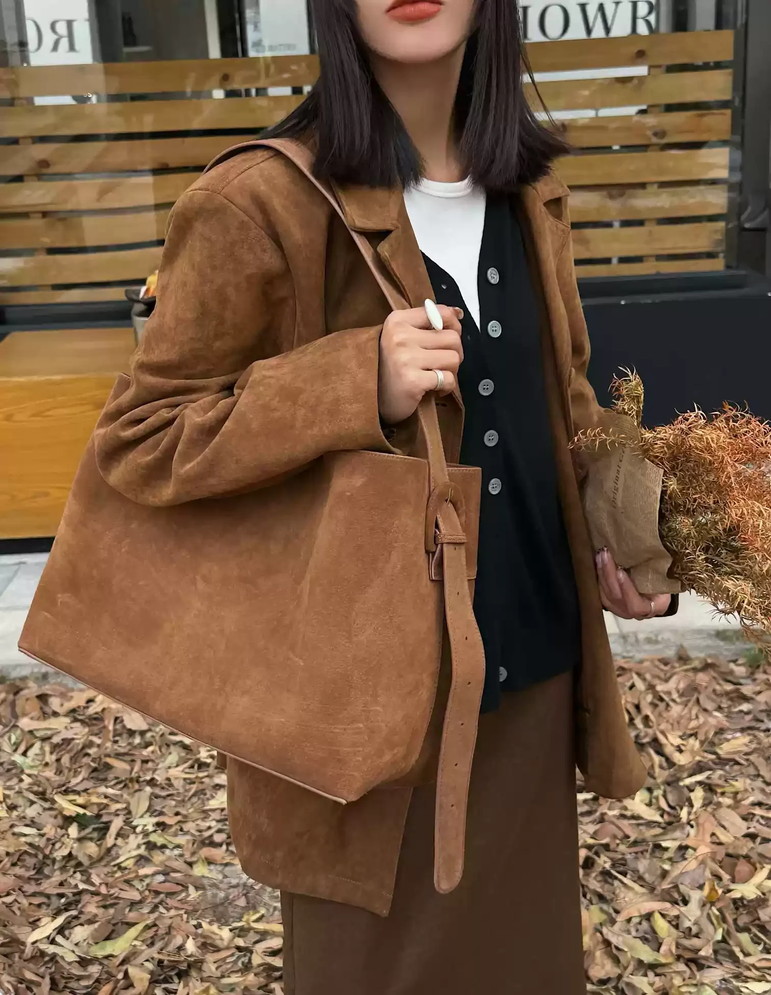 New Advanced Feeling Winter Travel Commuter Tote Carmel Coffee Color 2 Size Natural Cow Suede Leather Women Handbag Large