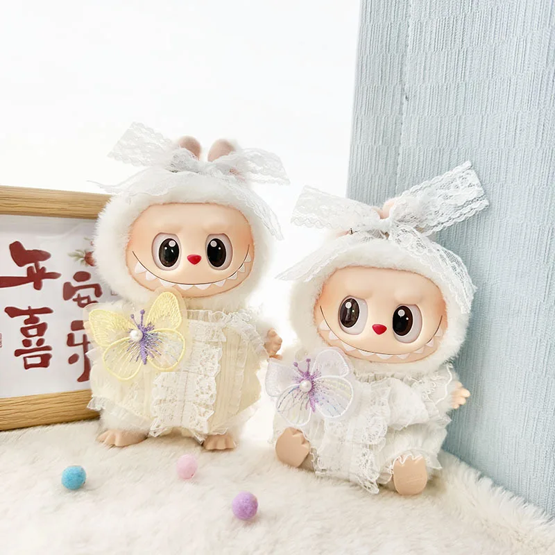 

15cm/17cm Labubu I II Dolls Clothes Cute Butterfly Flying Set Sitting Party Accessories Clothing Plush Doll'S Clothes