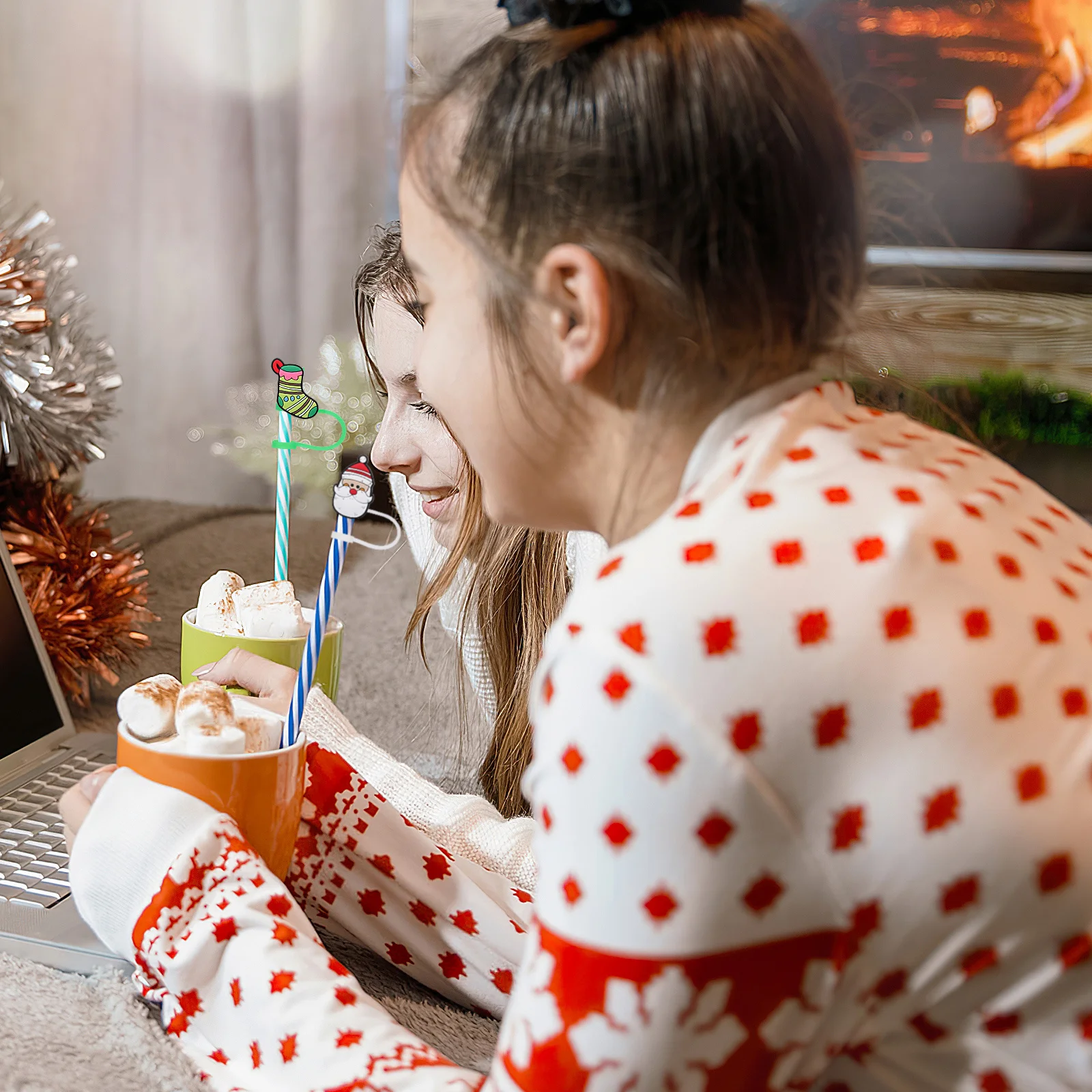 

9Pcs Christmas Straw Covers Silicone Reusable Caps for Tumblers Small Straw End Plugs Protective Fun Design Sleeve for Straws