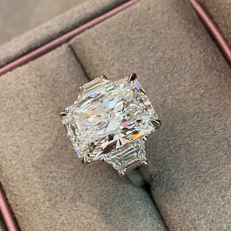 BXINY فاخر 10CT مشع/الزمرد قطع مويسانيتي خواتم 100% S925 الفضة 3-حجر الجليد قطع الماس النساء الرجال العصابات الزفاف مجوهرات #2