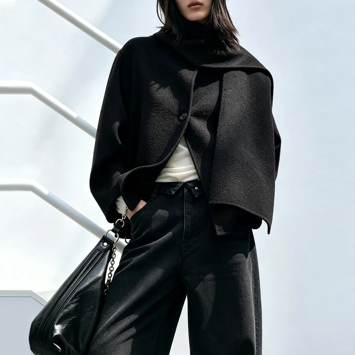 Loose Women's Button Coat Scarf Casual Style Autumn New Arrival Short Outerwear ZADATA 2026 New Collection Long Sleeve